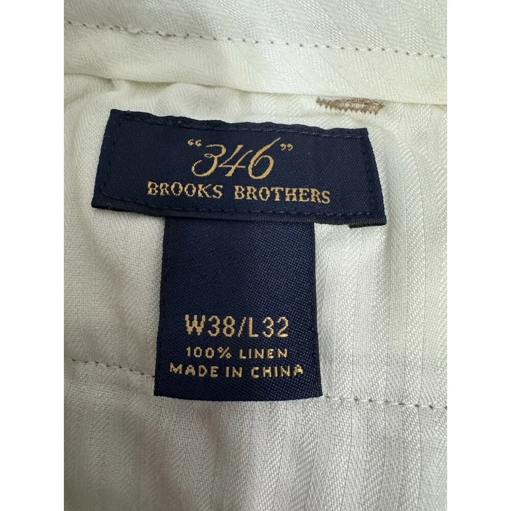 Brooks Brothers 346 100% Linen Pants Khaki Tan Cuffed Pleated Chino 36/31